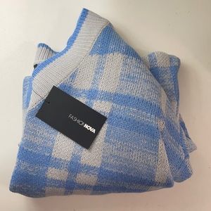 Cropped blue plaid sweater